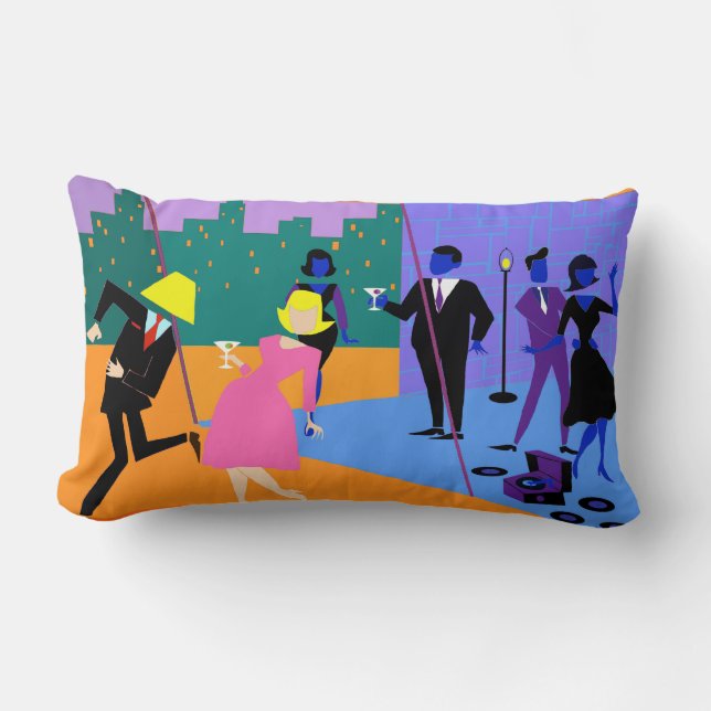 Retro Urban Rooftop Party Lumbar Pillow Kussen (Voorkant)