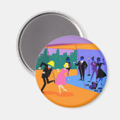 Retro Urban Rooftop Party Magneet (Voorkant / Achterkant)