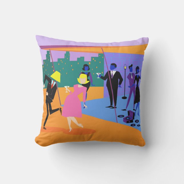 Retro Urban Rooftop Party Outdoor Pillow Buitenkussen (Voorkant)