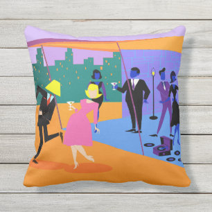 Retro Urban Rooftop Party Outdoor Pillow Buitenkussen
