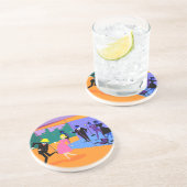 Retro Urban Rooftop Party Sandstone Onderzetter (Zijkant)