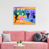 Retro Urban Rooftop Party Uitgerekte Canvas Print (Insitu (Woonkamer))