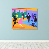 Retro Urban Rooftop Party Uitgerekte Canvas Print (Insitu (Houten vloer))