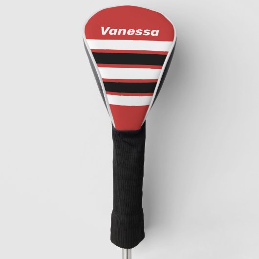 Retro Urban Zebra Over Dwarsgestreepte met Naam Golfheadcover (Voorkant)