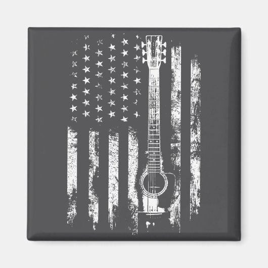 Retro Us Flag Acoustic Guitar Distressed Patriotic Magneet (Voorkant)
