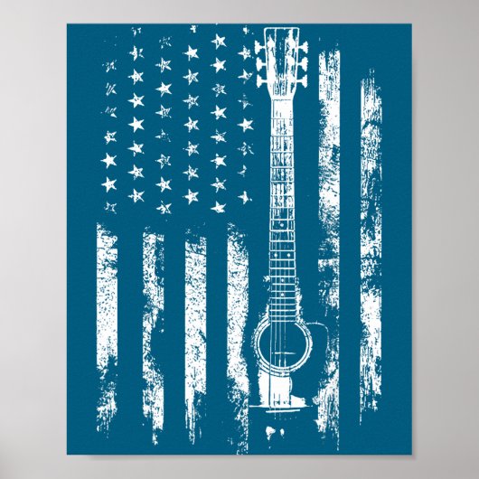 Retro Us Flag Acoustic Guitar Distressed Patriotic Poster (Voorkant)