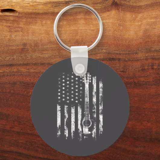 Retro Us Flag Acoustic Guitar Distressed Patriotic Sleutelhanger (Voorkant)