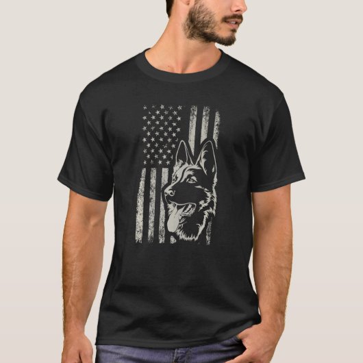 Retro Us Flag German Shepherd Dog Mam 4 juli T-shirt (Voorkant)