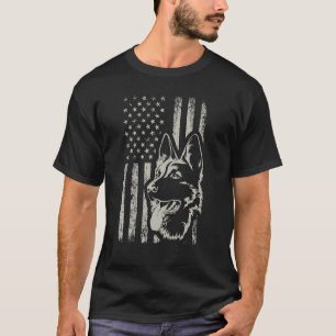 Retro Us Flag German Shepherd Dog Mam 4 juli T-shirt