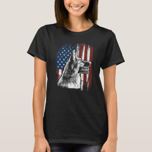 Retro Us Flag German Shepherd Dog Mam 4 juli T-shirt