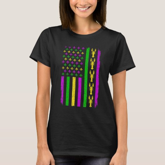 Retro US Flag Mardi Gras Carnival American Flag Fe T-shirt (Voorkant)