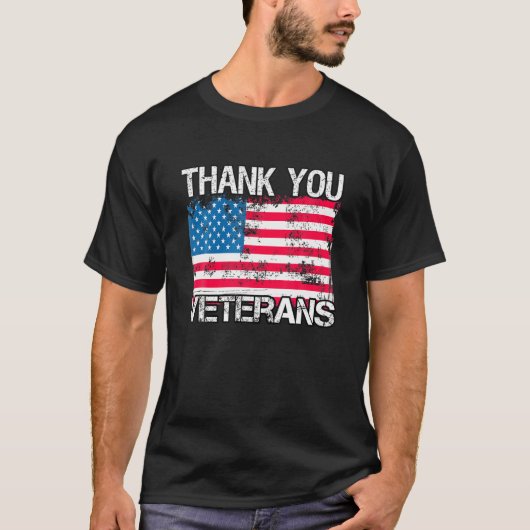 Retro US Flag Militaire Vet Waardering Dank u T-shirt (Voorkant)