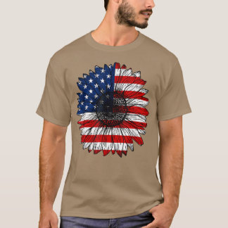 Retro US Flag Sunflower Lover Funny Patriotic 4th T-shirt