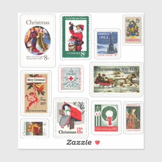  Retro US Kerstpostzegels Set Sticker (Vel)