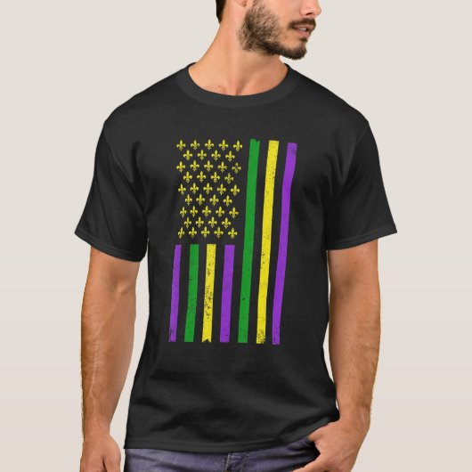 Retro US Mardi Gras Flag Mardi Gras American Men W T-shirt (Voorkant)