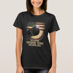 Retro US Vlag Totaal Zonneverduistering Bekijkteam T-shirt