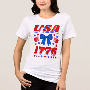 Retro USA 1776 Blauwe Gingham Strik Tri-Blend Shirt