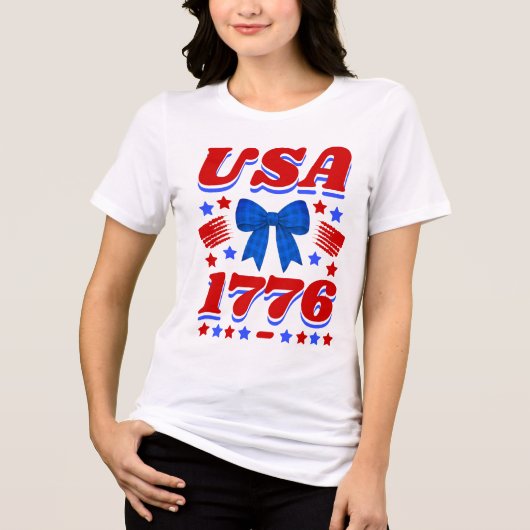 Retro USA 1776 Blauwe Gingham Strik Tri-Blend Shirt (Voorkant)