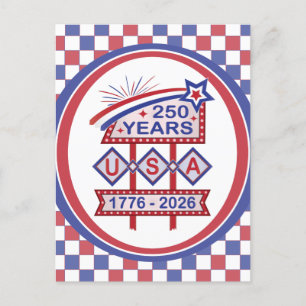 Retro USA 250e verjaardag Marquee Bord 1776-2026 Feestdagenkaart