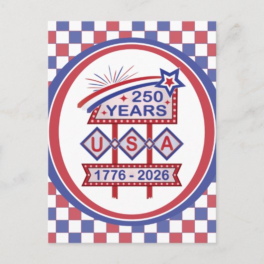Retro USA 250e verjaardag Marquee Bord 1776-2026 Feestdagenkaart (Voorkant)