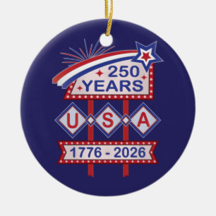 Retro USA 250e verjaardag Marquee Bord 1776-2026 Keramisch Ornament