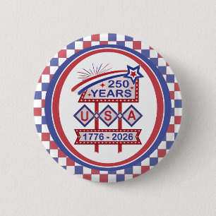 Retro USA 250e verjaardag Marquee Bord 1776-2026 Ronde Button 5,7 Cm