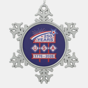 Retro USA 250e verjaardag Marquee Bord 1776-2026 Tin Sneeuwvlok Ornament