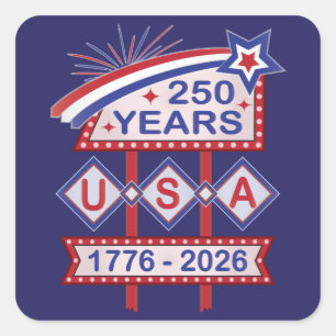 Retro USA 250e verjaardag Marquee Bord 1776-2026 Vierkante Sticker