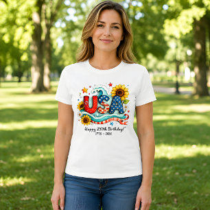 Retro USA 250e verjaardag zonnebloem & golf grafis T-shirt