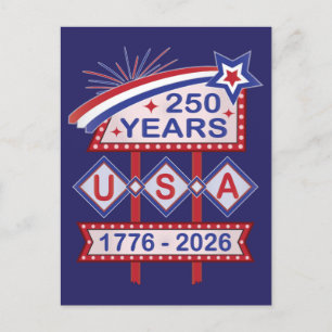 Retro USA 250ste Jubileum Marquee Sign 1776-2026 Feestdagenkaart