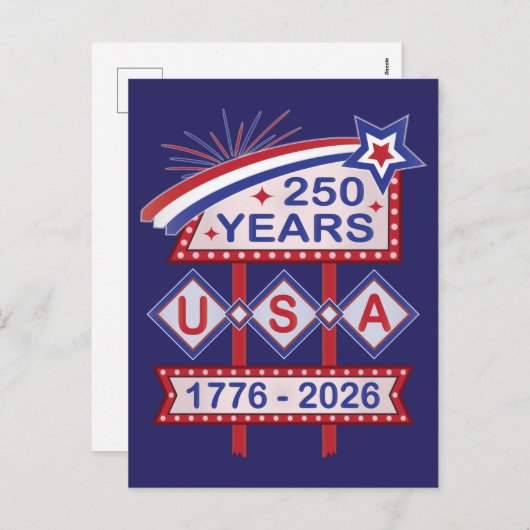 Retro USA 250ste Jubileum Marquee Sign 1776-2026 Feestdagenkaart (Voorkant / Achterkant)