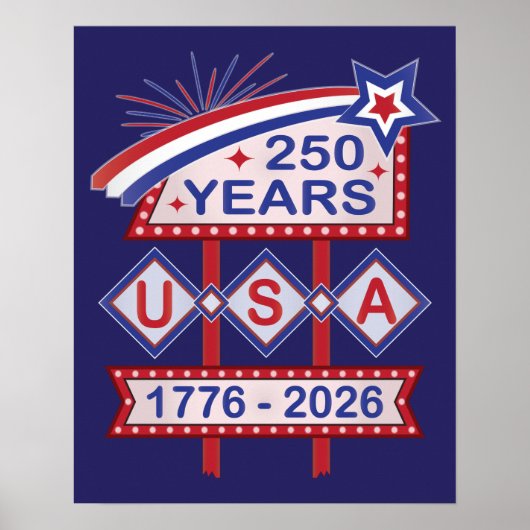 Retro USA 250ste Jubileum Marquee Sign 1776-2026 Poster (Voorkant)