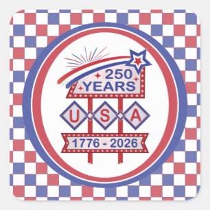 Retro USA 250ste verjaardag Marquee bord 1776-2026 Vierkante Sticker