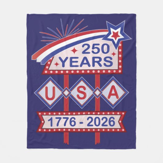 Retro USA 250th Anniversary Marquee Sign 1776-2026 Fleece Deken (Voorkant)