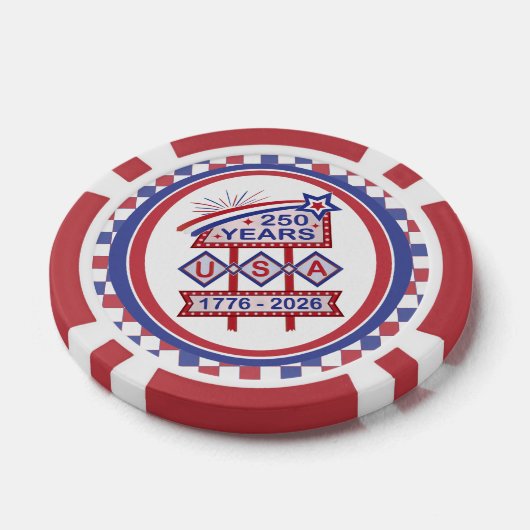 Retro USA 250th Anniversary Marquee Sign 1776-2026 Poker Chips (Enkel)