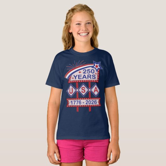 Retro USA 250th Anniversary Marquee Sign 1776-2026 T-shirt (Voorkant volledig)
