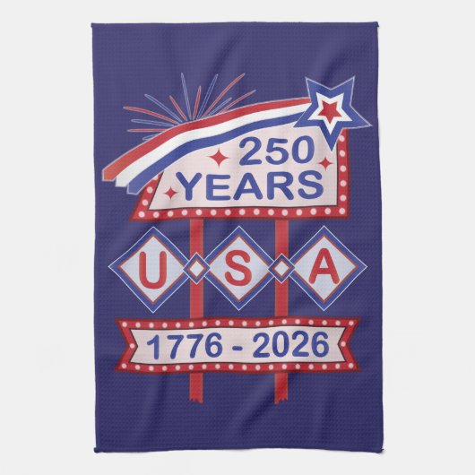 Retro USA 250th Anniversary Marquee Sign 1776-2026 Theedoek (Verticaal)