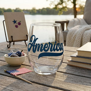 Retro USA America in decoratieve marineblauwe scri Wijnglas Zonder Voet