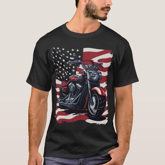Retro USA American Flag Motorcycle Veteran Biker T-shirt (Voorkant)