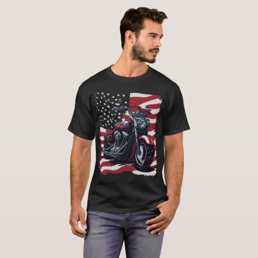 Retro USA American Flag Motorcycle Veteran Biker T-shirt (Voorkant volledig)