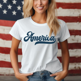 Retro USA Amerika in Decoratief Marine Blauw Scrip T-shirt