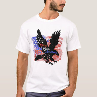 Retro USA Eagle Waterverf Lang leve Amerika T-shir T-shirt
