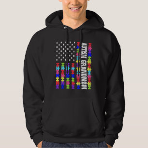 Retro Usa Flag Autism Grandma Puzzle Autistic Awa Hoodie