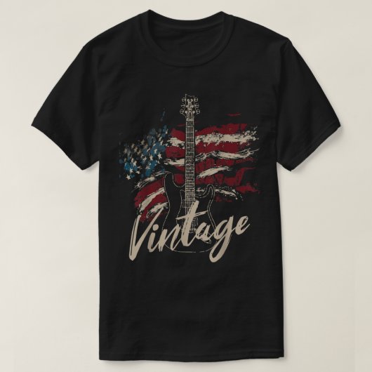 Retro USA Flag Guitar 4 juli Patriotic Guitar T-shirt (Design voorkant)