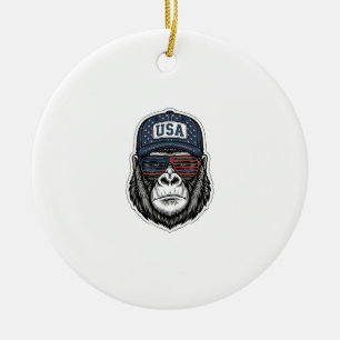 Retro USA Gorilla Zonnebril Patriottisch T-Shirt D Keramisch Ornament