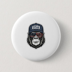 Retro USA Gorilla Zonnebril Patriottisch T-shirt D Ronde Button 5,7 Cm