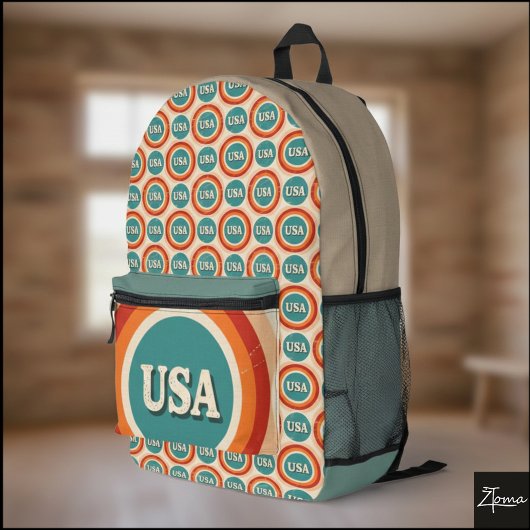 Retro USA Logo Circle Pattern Backpack Bedrukte Rugzak