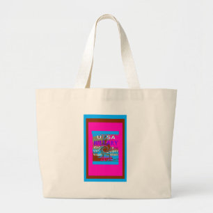 Retro USA sterker samen Abstracte kunst print Grote Tote Bag