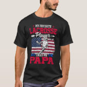 Retro Usa vlag Lacrosse Player roept me op tot 4de T-shirt (Voorkant)