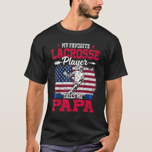 Retro Usa vlag Lacrosse Player roept me op tot 4de T-shirt (Voorkant)
